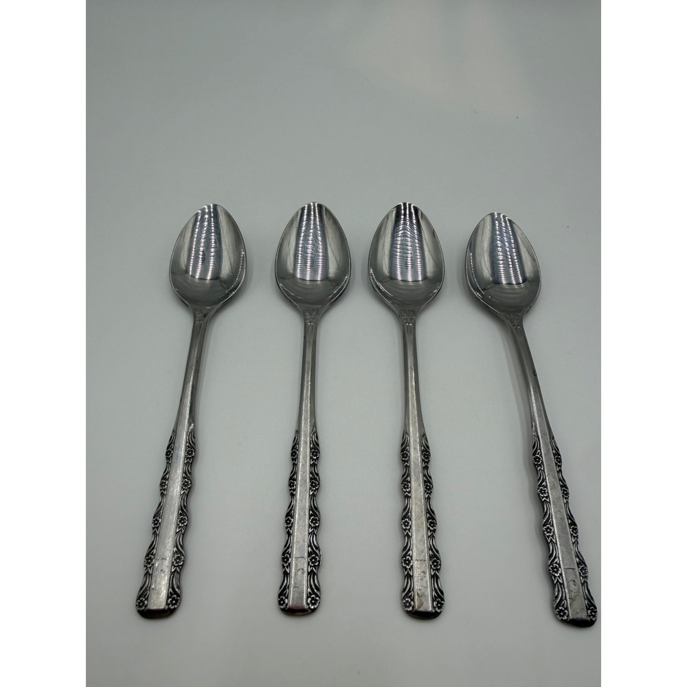 Ekco Eterna Florentine Stainless Steel Teaspoons Set of 4 Floral Vintage HK